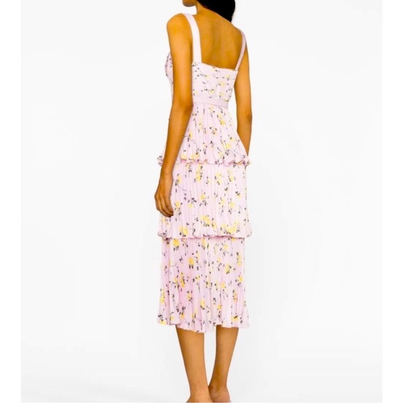 NWT Self Portrait Pink Floral Print Tiered Midi Dress - Picture 4 of 13